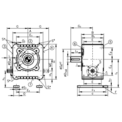 Schneckengetriebe ZM/I Ausführung A Größe 50 i=62,0:1 Abtriebswelle Seite 6 (Betriebsanleitung im Internet unter www.maedler.de im Bereich Downloads), Technische Zeichnung