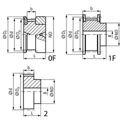 Normzahnriemenrad aus Aluminium Teilung MXL 48 Zähne für Riemenbreite 012 , Technische Zeichnung