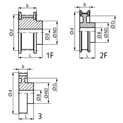 HTD-Zahnriemenrad aus Grauguss Profil 8M 112 Zähne für Riemenbreite 20mm, Technische Zeichnung