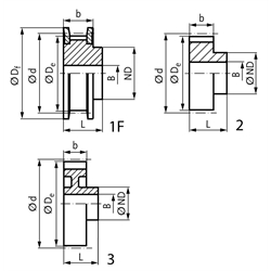 Normzahnriemenrad aus Aluminium Teilung XL 24 Zähne für Riemenbreite 037 , Technische Zeichnung