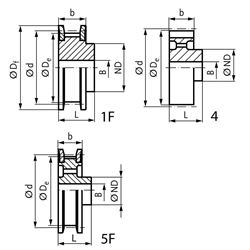 Normzahnriemenrad aus Stahl Teilung H 32 Zähne für Riemenbreite 075 , Technische Zeichnung