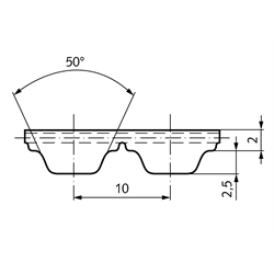 PU-Zahnriemen Profil AT10 Breite 32mm Wirklänge 780mm Zähnezahl 78 32 AT10/780 , Technische Zeichnung