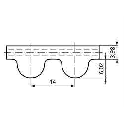 HTD-Zahnriemen Neopren Profil 14M Breite 40mm Wirklänge 2800mm Zähnezahl 200 , Technische Zeichnung