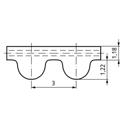 HTD-Zahnriemen Neopren Profil 3M Breite 15mm Wirklänge 363mm Zähnezahl 121 , Technische Zeichnung