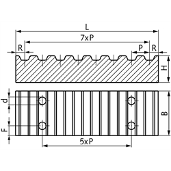 Klemmplatte aus Aluminium für Zahnriemen Profil H Riemenbreite 100 , Technische Zeichnung