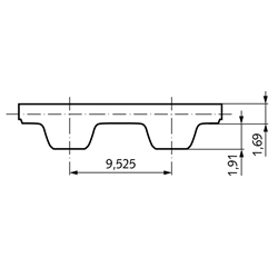 Normzahnriemen Neopren 450 L 120 Zähne Riemenbreite 075 , Technische Zeichnung