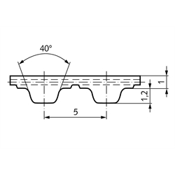 PU-Zahnriemen Profil T5 Breite 16mm Wirklänge 550mm Zähnezahl 110 16 T5/550 , Technische Zeichnung