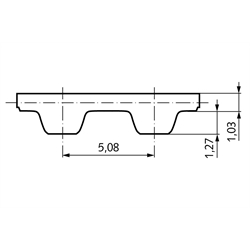 Normzahnriemen Neopren 260 XL 025 130 Zähne Länge 660,4mm Riemenbreite 6,35mm , Technische Zeichnung