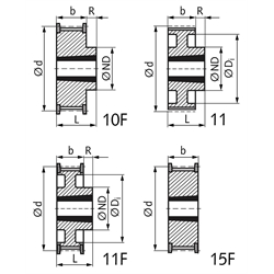 Zahnriemenrad aus Stahl Profil AT10 84 Zähne für Riemenbreite 16mm für Taper-Spannbuchse 2517, Technische Zeichnung