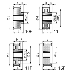 Zahnriemenrad aus Stahl Profil T10 48 Zähne für Riemenbreite 25mm für Taper-Spannbuchse 2012, Technische Zeichnung