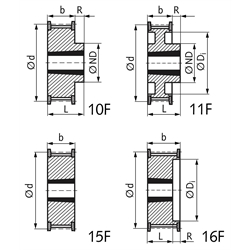 Zahnriemenrad aus Stahl Profil AT10 44 Zähne für Riemenbreite 32mm für Taper-Spannbuchse 2012, Technische Zeichnung