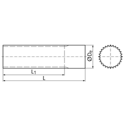 Zahnwelle HTD Profil 3M 18 Zähne Verzahnungslänge min. 125mm Gesamtlänge 155mm Material Aluminium, Technische Zeichnung