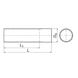 Zahnwelle Teilung MXL 0,080" (2,03mm) 36 Zähne Länge 140mm Material Aluminium , Technische Zeichnung