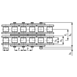 Zweifach-Rollenkette 06 B-2 Teilung 3/8x7/32" , Technische Zeichnung