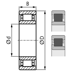 SKF Zylinderrollenlager NJ 204 ECP/C3 einreihig Innen-Ø 20mm Außen-Ø 47mm Breite 14mm Lagerluft C3, Technische Zeichnung