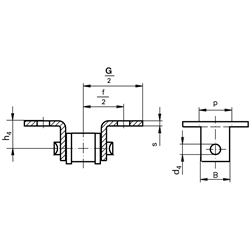 Federverschlussglied mit beidseitiger Winkellasche 08 B-1-K1 , Technische Zeichnung