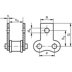 Rostfreies Federverschlussglied mit beidseitiger Flachlasche 10 B-1-M1 Edelstahl 1.4301, Technische Zeichnung