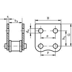 Federverschlussglied mit beidseitiger Flachlasche 10 B-1-M2 , Technische Zeichnung