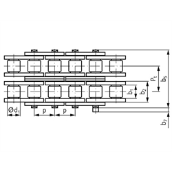 Zweifach-Rollenkette 06 B-2 Teilung 3/8x7/32" Werkstoff 1.4301, Technische Zeichnung